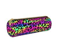 YWSOTRE Patrón geométrico Brillante de neón Abstracto, Estuche para lápices Estuche cilíndrico para lápices Estuche para lápices de Cuero portátil Estuche para cosméticos
