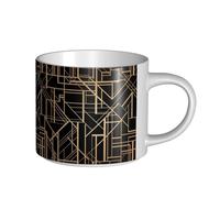 YWSOTRE Patrón geométrico de dos lados estilo art déco,Taza de cerámica de gran capacidad, taza de té, taza de café 450 ml