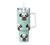 YWSOTRE Patrón infantil con ilustración de cachorro azul de Pug,Botella de agua de acero inoxidable con asa para bebidas frías y calientes de 40 oz.