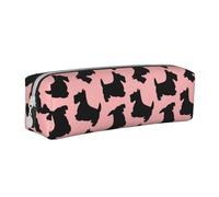 YWSOTRE Patrón Terrier Escocés Rosa Negro, Estuche para lápices Estuche para lápices Estuche para lápices de Cuero portátil con Estuche para cosméticos con Cremallera