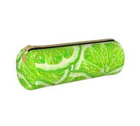 YWSOTRE Patrón Verde Lima, Estuche para lápices Estuche cilíndrico para lápices Estuche para lápices de Cuero portátil Estuche para cosméticos