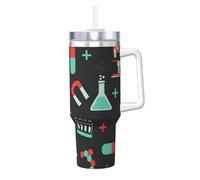 YWSOTRE Patrones de química y ciencia verde,Botella de agua de acero inoxidable con asa para bebidas frías y calientes de 40 oz.