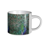 YWSOTRE Pavo real mostrando plumas con las alas abiertas,Taza de cerámica de gran capacidad, taza de té, taza de café 450 ml