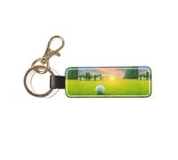 YWSOTRE Pelota de golf verde con estampado de atardecer,Llavero de cuero de PU, llavero, llavero, anillo, organizador, 1 pieza