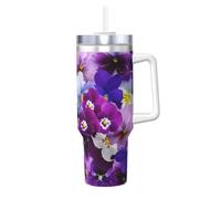 YWSOTRE Pensamiento gráfico: flores de primavera de Pascua,Botella de agua de acero inoxidable con asa para bebidas frías y calientes de 40 oz.