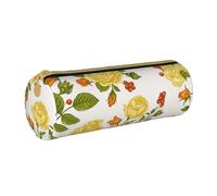 YWSOTRE Peonía Flor Amarilla, Estuche para lápices Estuche cilíndrico para lápices Estuche para lápices de Cuero portátil Estuche para cosméticos