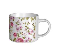 YWSOTRE Peonías de color rosa paja,Taza de cerámica de gran capacidad, taza de té, taza de café 450 ml