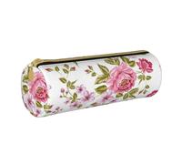 YWSOTRE Peonías Rosa Paja, Estuche para lápices Estuche cilíndrico para lápices Estuche para lápices de Cuero portátil Estuche para cosméticos