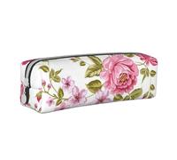 YWSOTRE Peonías Rosa Paja, Estuche para lápices Estuche para lápices Estuche para lápices de Cuero portátil con Estuche para cosméticos con Cremallera