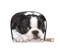 YWSOTRE Perro Boston Terrier, Funda de Cuero de PU para Tarjetas, Tarjetero Elegante, Tarjetero Tipo Billetera
