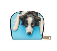 YWSOTRE Perro Cachorro Gracioso Border Collie sobre Fondo Azul, Funda de Cuero de PU para Tarjetas, Tarjetero Elegante, Tarjetero Tipo Billetera