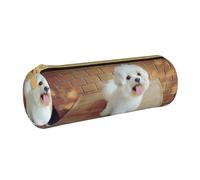YWSOTRE Perro Maltés, Estuche para lápices Estuche cilíndrico para lápices Estuche para lápices de Cuero portátil Estuche para cosméticos