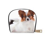 YWSOTRE Perro Papillon Esponjoso, Funda de Cuero de PU para Tarjetas, Tarjetero Elegante, Tarjetero Tipo Billetera