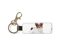 YWSOTRE Perro Papillon esponjoso,Llavero de cuero de PU, llavero, llavero, anillo, organizador, 1 pieza