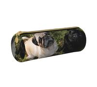 YWSOTRE Perro Pug Blanco Y Negro, Estuche para lápices Estuche cilíndrico para lápices Estuche para lápices de Cuero portátil Estuche para cosméticos