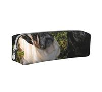 YWSOTRE Perro Pug Blanco Y Negro, Estuche para lápices Estuche para lápices Estuche para lápices de Cuero portátil con Estuche para cosméticos con Cremallera