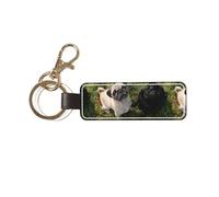 YWSOTRE Perro Pug Blanco y Negro,Llavero de cuero de PU, llavero, llavero, anillo, organizador, 1 pieza
