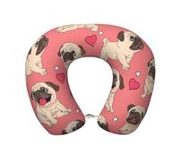 YWSOTRE Perro Pug con Forma de corazón para el Día de San Valentín,Almohada de Viaje de Espuma viscoelástica, Almohada para el Cuello, para avión, Coche, casa, Oficina, Camping.