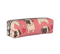 YWSOTRE Perro Pug Corazón de San Valentín, Estuche para lápices Estuche para lápices Estuche para lápices de Cuero portátil con Estuche para cosméticos con Cremallera