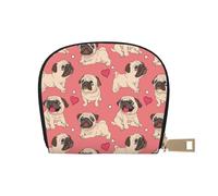 YWSOTRE Perro Pug Corazón de San Valentín, Funda de Cuero de PU para Tarjetas, Tarjetero Elegante, Tarjetero Tipo Billetera