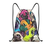 YWSOTRE Perro Pug De Dibujos Animados Divertido, Mochila con cordón, unisex, para deporte, gimnasio, informal, para el día a día, talla M