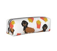 YWSOTRE Perro Salchicha Hot Dog Y Papas Fritas Comida Divertida Linda, Estuche para lápices Estuche para lápices Estuche para lápices de Cuero portátil con Estuche para cosméticos con Cremallera
