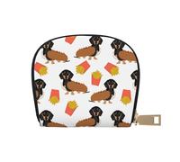 YWSOTRE Perro Salchicha Hot Dog Y Papas Fritas Comida Divertida Linda, Funda de Cuero de PU para Tarjetas, Tarjetero Elegante, Tarjetero Tipo Billetera