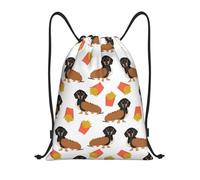 YWSOTRE Perro Salchicha Hot Dog Y Papas Fritas Comida Divertida Linda, Mochila con cordón, unisex, para deporte, gimnasio, informal, para el día a día, talla M
