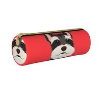 YWSOTRE Perro Schnauzer Amigo, Estuche para lápices Estuche cilíndrico para lápices Estuche para lápices de Cuero portátil Estuche para cosméticos