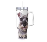 YWSOTRE Perro Schnauzer Lindo,Botella de agua de acero inoxidable con asa para bebidas frías y calientes de 40 oz.
