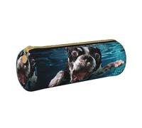YWSOTRE Perro Submarino Boston Terrier, Estuche para lápices Estuche cilíndrico para lápices Estuche para lápices de Cuero portátil Estuche para cosméticos
