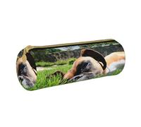 YWSOTRE Perros Boxer Hierba Verde Mascotas Perros De Césped, Estuche para lápices Estuche cilíndrico para lápices Estuche para lápices de Cuero portátil Estuche para cosméticos