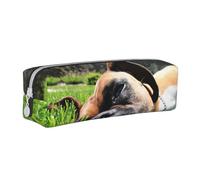 YWSOTRE Perros Boxer Hierba Verde Mascotas Perros De Césped, Estuche para lápices Estuche para lápices Estuche para lápices de Cuero portátil con Estuche para cosméticos con Cremallera