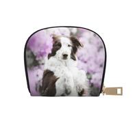 YWSOTRE Perros de Primavera Border Collie marrón con Flores, Funda de Cuero de PU para Tarjetas, Tarjetero Elegante, Tarjetero Tipo Billetera