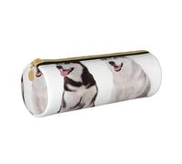 YWSOTRE Perros Husky Impresos, Estuche para lápices Estuche cilíndrico para lápices Estuche para lápices de Cuero portátil Estuche para cosméticos
