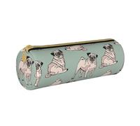 YWSOTRE Perros Pug Sentados, Estuche para lápices Estuche cilíndrico para lápices Estuche para lápices de Cuero portátil Estuche para cosméticos