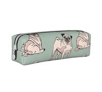 YWSOTRE Perros Pug Sentados, Estuche para lápices Estuche para lápices Estuche para lápices de Cuero portátil con Estuche para cosméticos con Cremallera