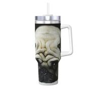YWSOTRE Perros Pug Tristes Perros Pug Tristes Mascotas Pug,Botella de agua de acero inoxidable con asa para bebidas frías y calientes de 40 oz.