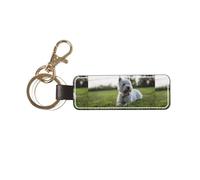 YWSOTRE Perros Westie Lawn West Highland White Terrier,Llavero de cuero de PU, llavero, llavero, anillo, organizador, 1 pieza