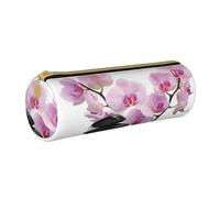 YWSOTRE Piedras y orquídea Rosa, Estuche para lápices Estuche cilíndrico para lápices Estuche para lápices de Cuero portátil Estuche para cosméticos