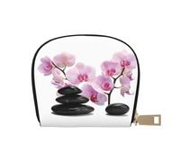 YWSOTRE Piedras y orquídea Rosa, Funda de Cuero de PU para Tarjetas, Tarjetero Elegante, Tarjetero Tipo Billetera
