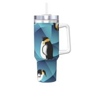 YWSOTRE Pingüino de polígono abstracto,Botella de agua de acero inoxidable con asa para bebidas frías y calientes de 40 oz.