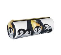 YWSOTRE Pingüinos Emperador con niños en la Nieve, Estuche para lápices Estuche cilíndrico para lápices Estuche para lápices de Cuero portátil Estuche para cosméticos