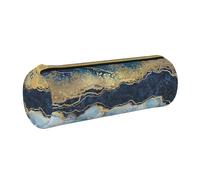 YWSOTRE Pintura Abstracta Brillo Dorado Mármol Azul, Estuche para lápices Estuche cilíndrico para lápices Estuche para lápices de Cuero portátil Estuche para cosméticos