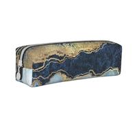 YWSOTRE Pintura Abstracta Brillo Dorado Mármol Azul, Estuche para lápices Estuche para lápices Estuche para lápices de Cuero portátil con Estuche para cosméticos con Cremallera