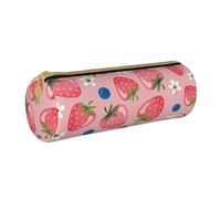 YWSOTRE Preciosa Fresa Rosa, Estuche para lápices Estuche cilíndrico para lápices Estuche para lápices de Cuero portátil Estuche para cosméticos