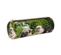 YWSOTRE Pug Amistad Bokeh Perros Mascotas Amigos Pug, Estuche para lápices Estuche cilíndrico para lápices Estuche para lápices de Cuero portátil Estuche para cosméticos