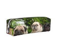 YWSOTRE Pug Amistad Bokeh Perros Mascotas Amigos Pug, Estuche para lápices Estuche para lápices Estuche para lápices de Cuero portátil con Estuche para cosméticos con Cremallera