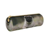 YWSOTRE Pug Bokeh Cachorro Perros Césped Mascotas Pug, Estuche para lápices Estuche cilíndrico para lápices Estuche para lápices de Cuero portátil Estuche para cosméticos
