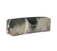 YWSOTRE Pug Bokeh Cachorro Perros Césped Mascotas Pug, Estuche para lápices Estuche para lápices Estuche para lápices de Cuero portátil con Estuche para cosméticos con Cremallera